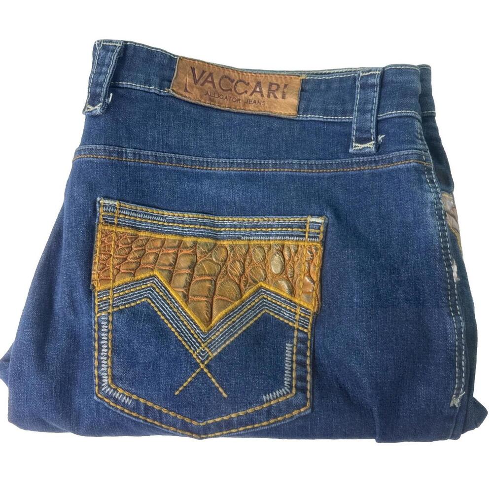 VACCARI Alligator western wear blue  jeans Rare Style upscale designer 44”x 32”